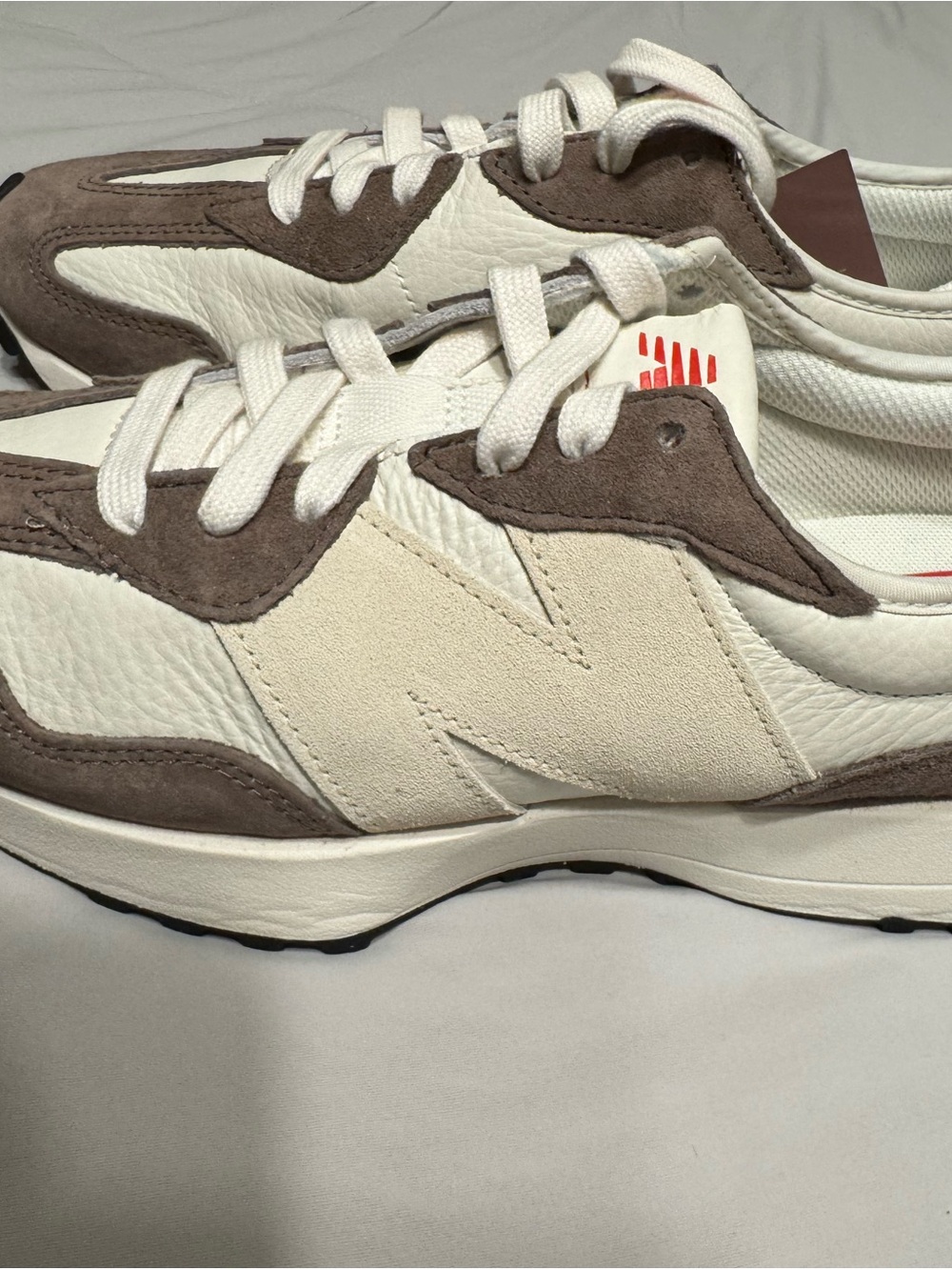 New Balance Women's 327 Cream & Brown Suede Retro Runner Sneakers